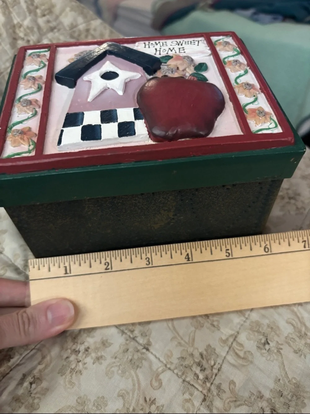 Decorative Metal Green and Red Home Sweet Home Kitchen Recipe Storage Box